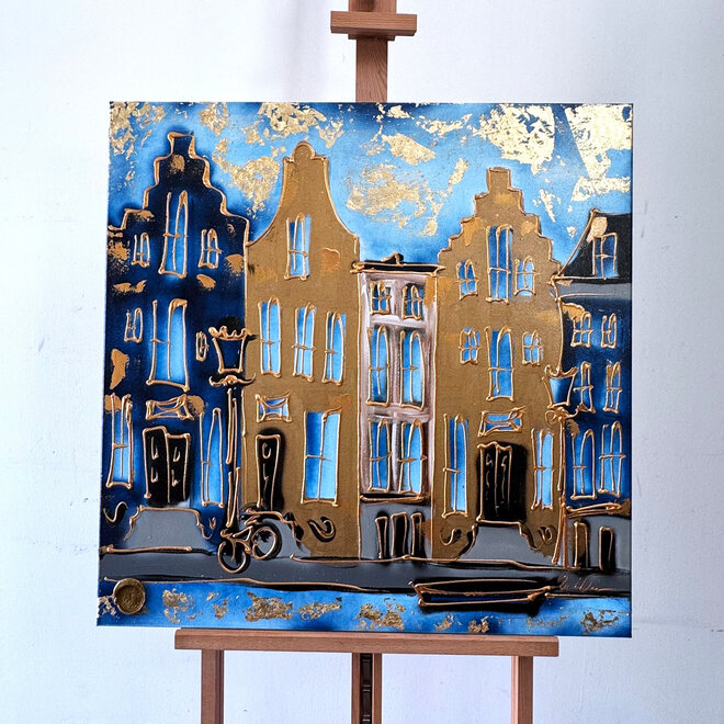 Painting- 80x80 cm - Rick Triest - Amsterdam Herengracht -Blue & Gold #808