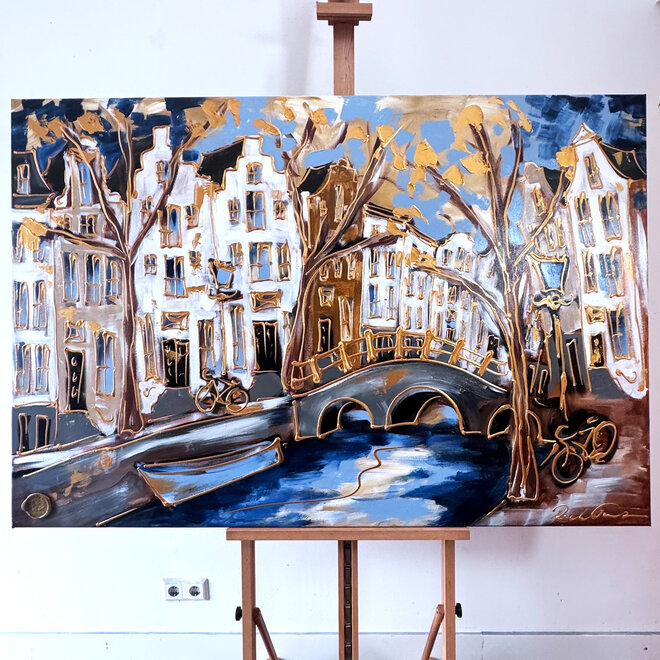 Painting- 100x150cm - Rick Triest - Amsterdam Herengracht -Blue & Gold #261