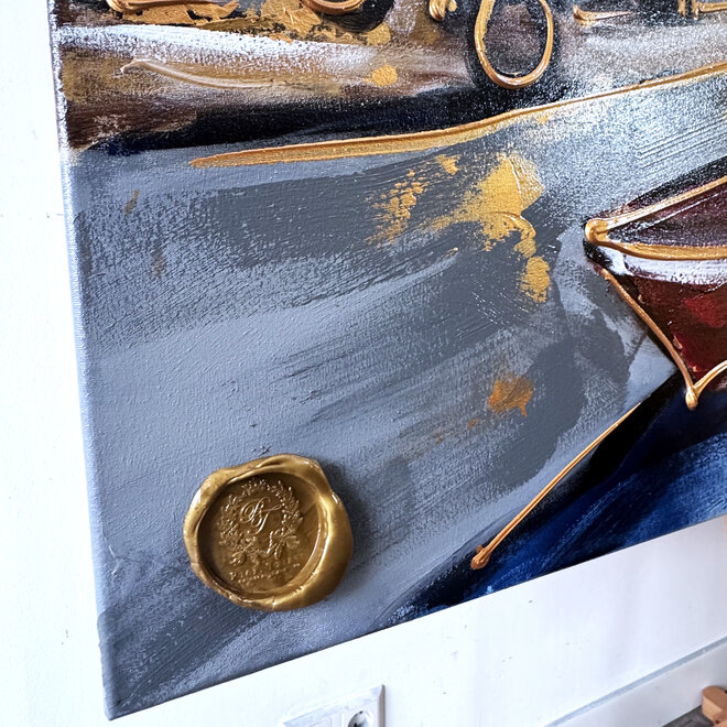 Schilderij- Rick Triest -120x160cm - Amsterdam Herengracht -Blue & Gold #130