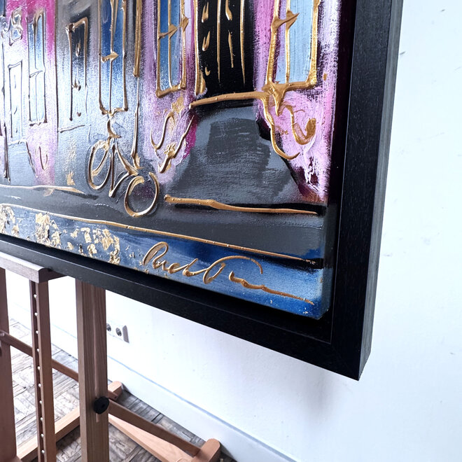 Schilderij- 100x150cm - Rick Triest - Amsterdam Herengracht -Blue & Gold #264