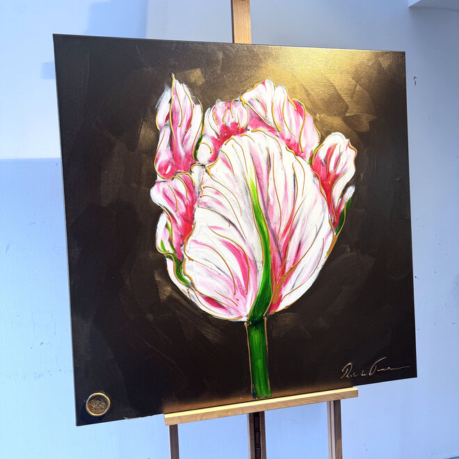 Schilderij - 100x100 cm - Rick Triest - Tulpenmanie -Bronze paint - Papegaaien Tulp #5
