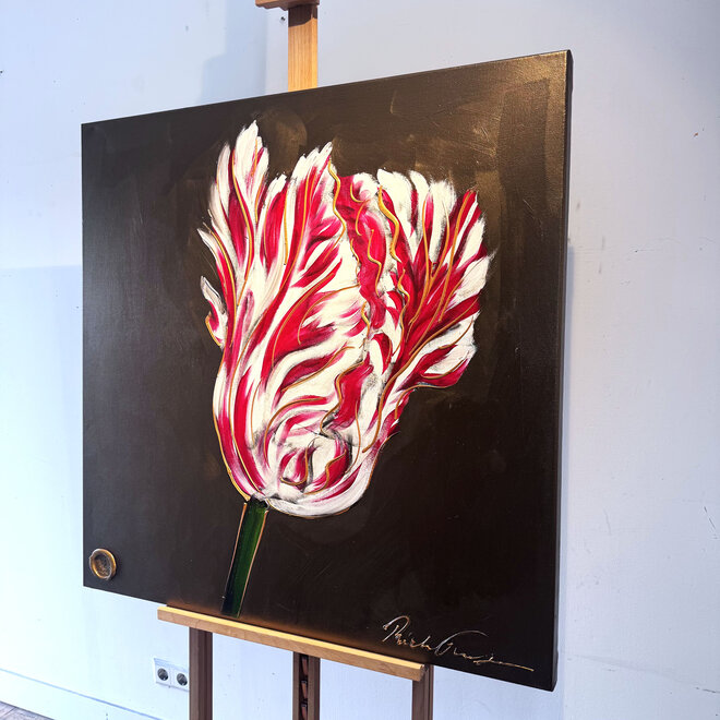 Schilderij - 100x100 cm - Rick Triest - Tulpenmanie -Bronze paint - Papegaaien Tulp #9