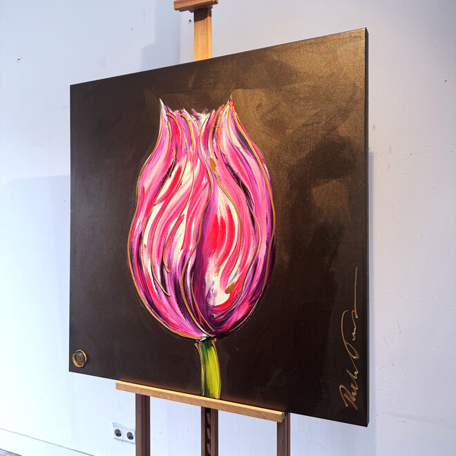 Schilderij - 100x100 cm - Rick Triest - Tulpenmanie -Bronze paint - Papegaaien Tulp #10