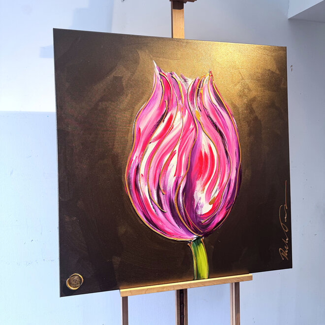 Schilderij - 100x100 cm - Rick Triest - Tulpenmanie -Bronze paint - Papegaaien Tulp #10