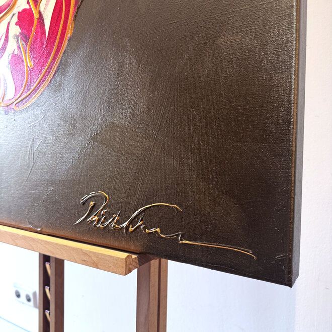 Schilderij - 100x100 cm - Rick Triest - Tulpenmanie -Bronze paint - Papegaaien Tulp #11