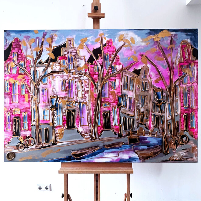 Painting- 100x150cm - Amsterdam Herengracht -Blue & Gold #274