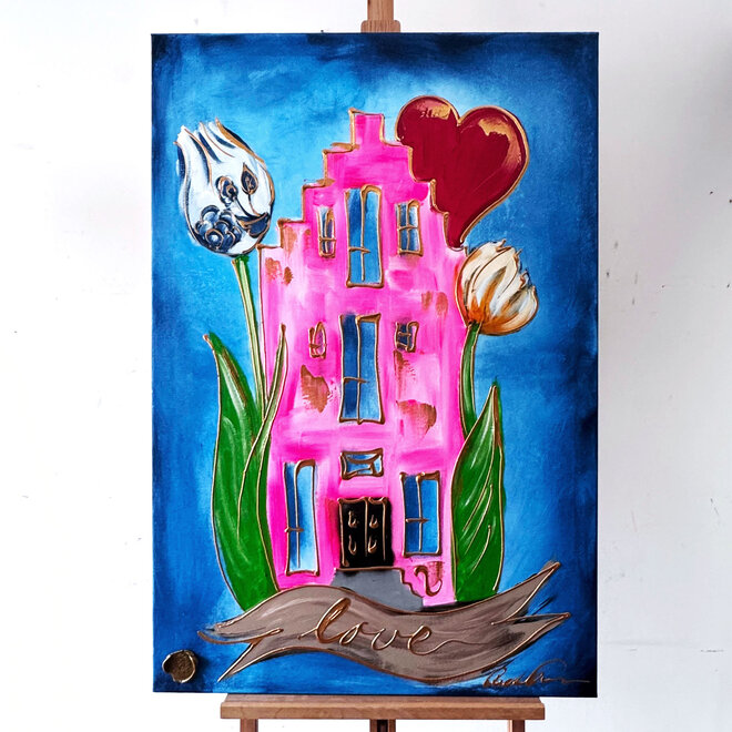 Schilderij- 80x120x2,5 cm - Rick Triest -Amsterdam & Delft Blue #LOVE