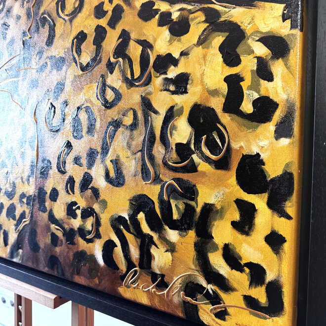 Schilderij- 100x150cm - Rick Triest - Gold of the Savanne - Luipaard in oker