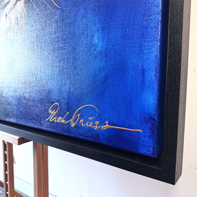 Painting- 100x150cm - Rick Triest - Gold of the Savanne - Luipaard in midnight Blue