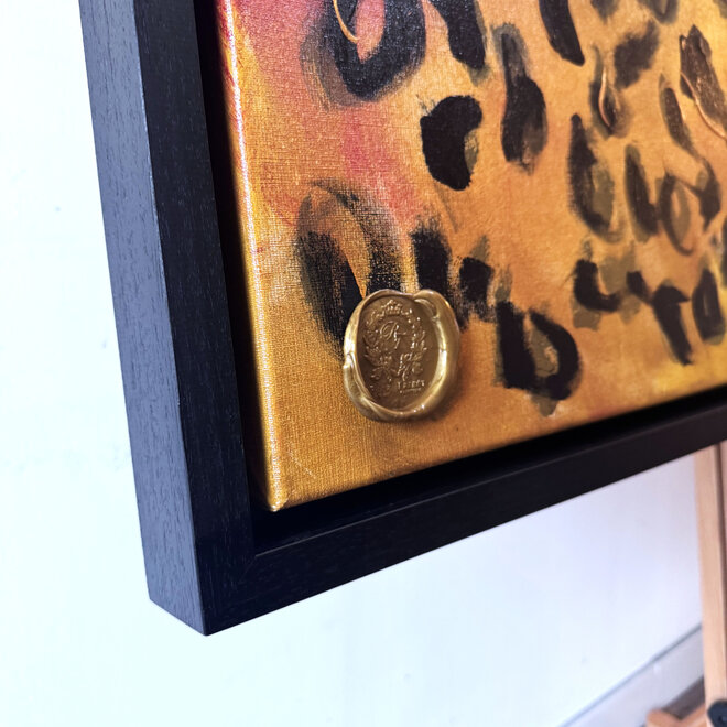 Schilderij- 100x150cm - Rick Triest - Gold of the Savanne - Luipaard in midnight Blue