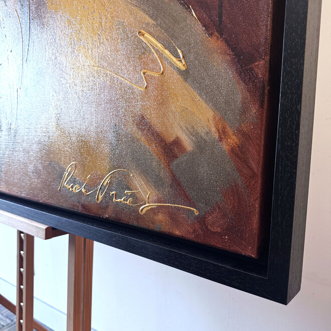 Schilderij- 100x150cm - Rick Triest - Gold of the Savanne - Leeuw in gebrande omber