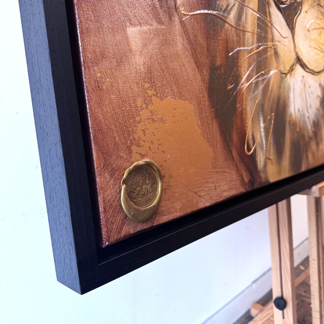 Schilderij- 100x150cm - Rick Triest - Gold of the Savanne - Leeuw in gebrande omber