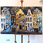 Schilderij- 100x150cm - Rick Triest - Amsterdam Herengracht -Gold leaf and delft blue #4