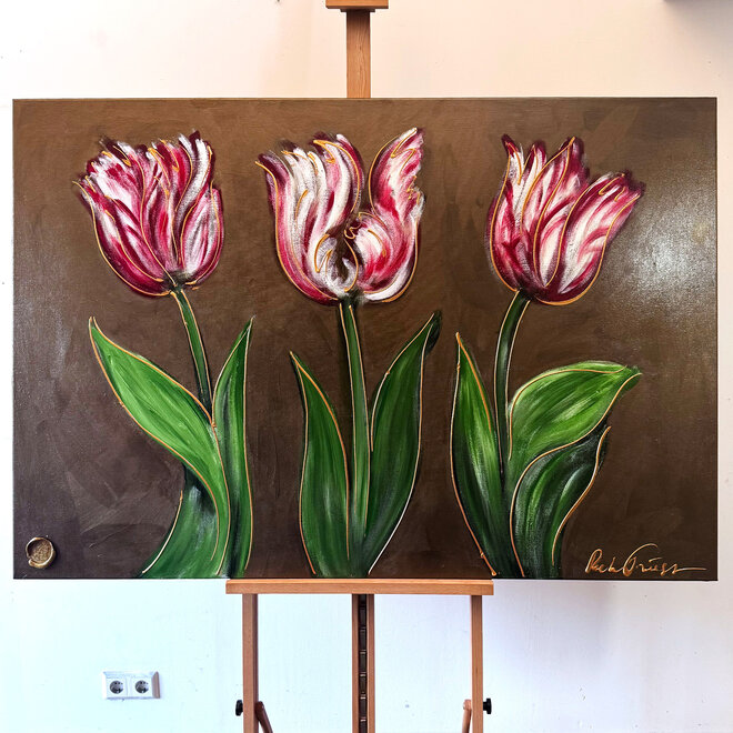 Schilderij -100x150 cm -Tulpenmanie - Inspired by Dutch masters - Bronze paint #2