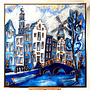 Painting- 140x140x2,5cm - Rick Triest - Amsterdam in delft blauw met Goud - XXL