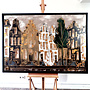 Schilderij- 100x150cm - Rick Triest - Amsterdam LUXURY style - grachten gevels in omber & Gold #4