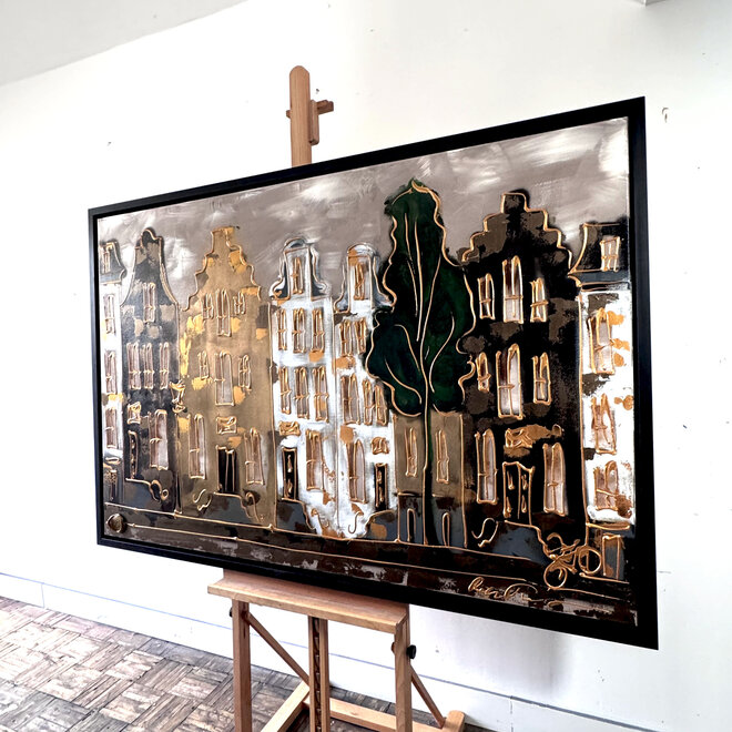 Schilderij- 100x150cm - Rick Triest - Amsterdam LUXURY style - grachten gevels in omber & Gold #4