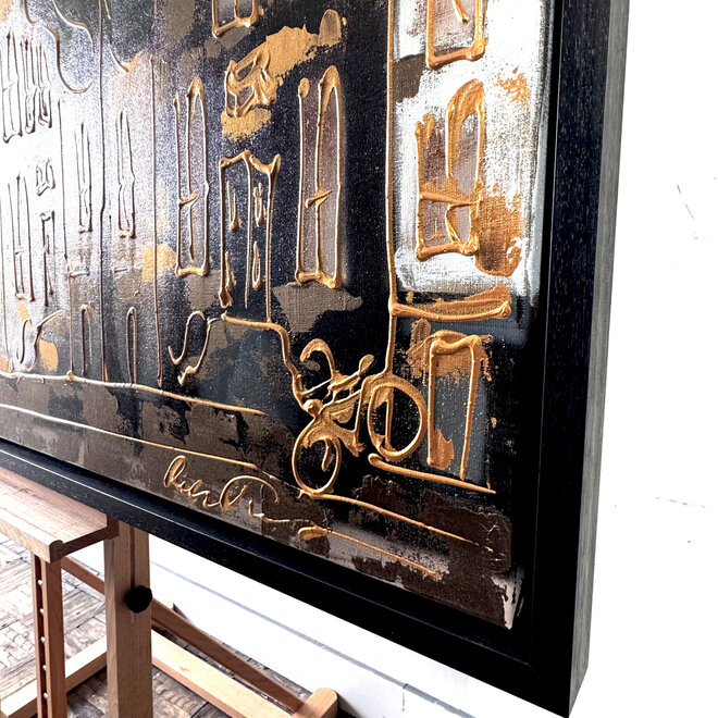 Schilderij- 100x150cm - Rick Triest - Amsterdam LUXURY style - grachten gevels in omber & Gold #4