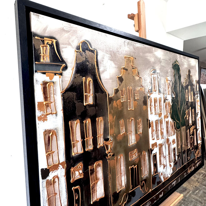 Schilderij- 100x150cm - Rick Triest - Amsterdam LUXURY style - grachten gevels in omber & Gold #4