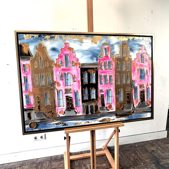 Painting- 80x120 cm - Rick Triest - Amsterdam Prinsengracht - Blue & Gold #16