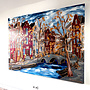 Schilderij- 150x220x4,5 cm - Amsterdam Herengracht -Blue & Gold - XL Red