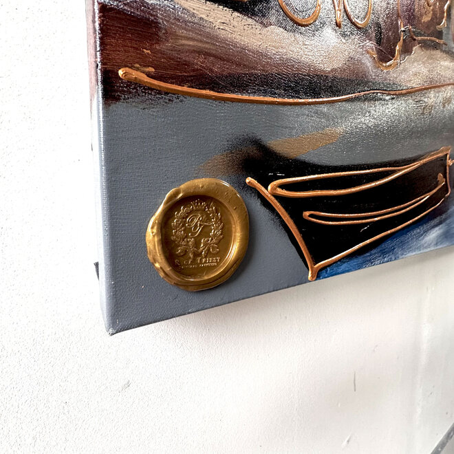 Schilderij- 150x220x4,5 cm - Amsterdam Herengracht -Blue & Gold - XL Red