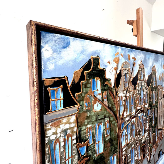 Painting- 100x150cm - Rick Triest - Amsterdam Herengracht -Blue & Gold #271