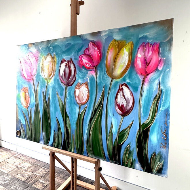 Schilderij -100x150 cm -Rick Triest - Tulpenmanie -Dutch Beauty colorful Blue & Gold - #24