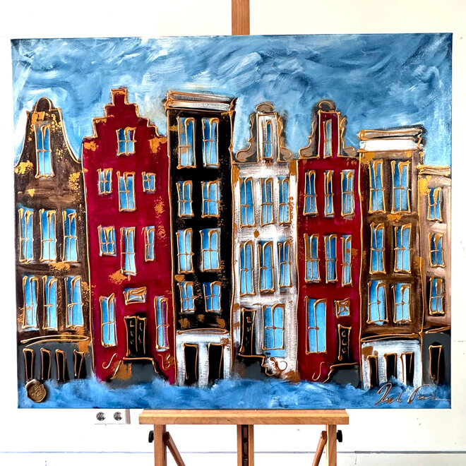 Painting- 100x120 - Amsterdam Herengracht -Blue & Gold #158