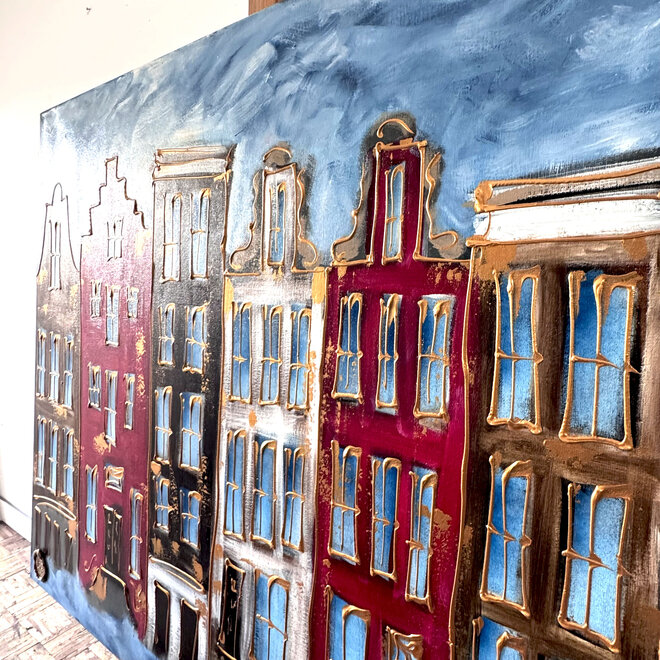 Painting- 100x120 - Rick Triest - Amsterdam Herengracht -Blue & Gold #158