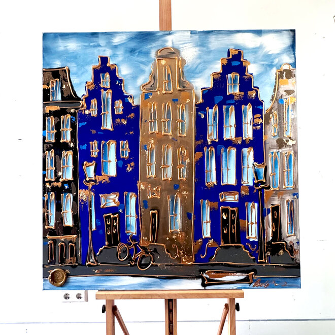 Schilderij- 100x100cm - Amsterdam Herengracht -Cobalt - Yves Klein Blauw - 1