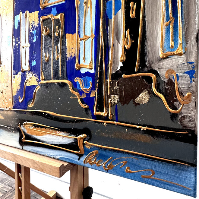 Schilderij- 100x100cm - Rick Triest - Amsterdam Herengracht -Cobalt - Yves Klein Blauw - 1