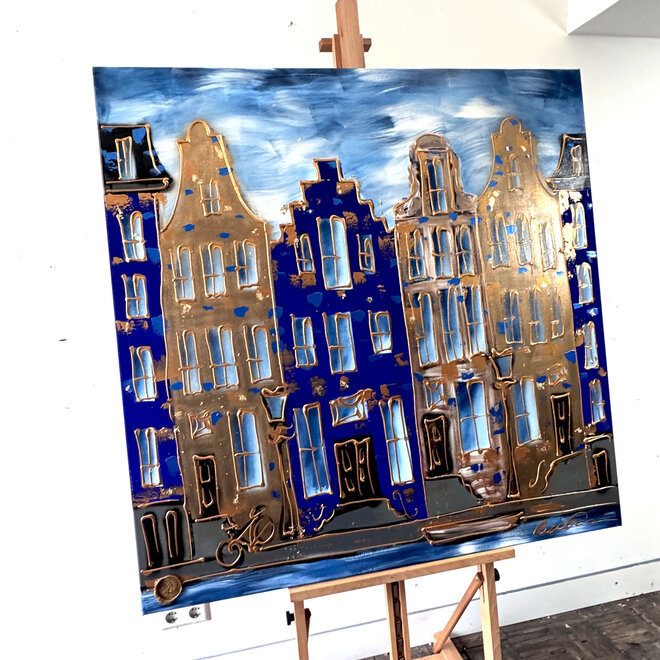 Schilderij- 120x120 cm - Rick Triest - Amsterdam Herengracht -Cobalt - Yves Klein Blauw - 2