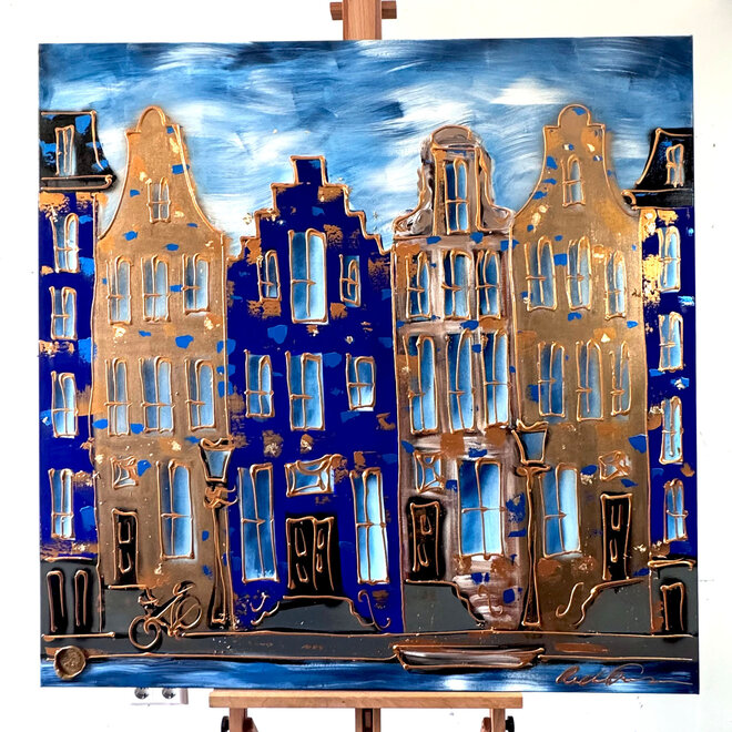 Schilderij- 120x120 cm - Rick Triest - Amsterdam Herengracht -Cobalt - Yves Klein Blauw - 2