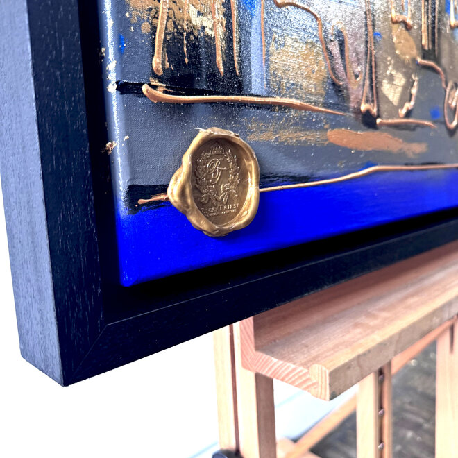 Schilderij- 80x80 cm - Rick Triest - Amsterdam Herengracht -Cobalt - Yves Klein Blauw -3