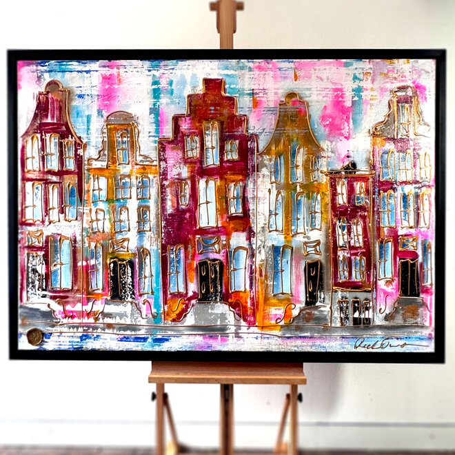 Painting- 100x150x4,5 cm - Rick Triest - Amsterdam Canalhouses - Gold - BOHO CHIC - #1