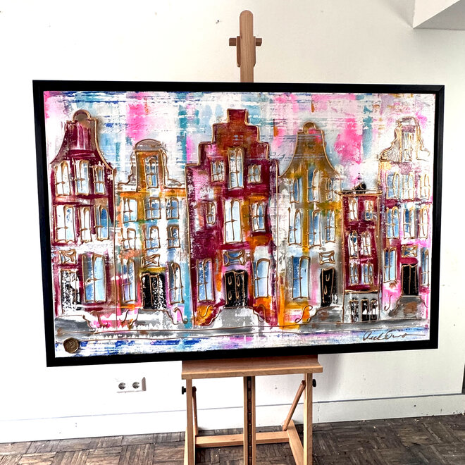 Painting- 100x150x4,5 cm - Rick Triest - Amsterdam Canalhouses - Gold - BOHO CHIC - #1