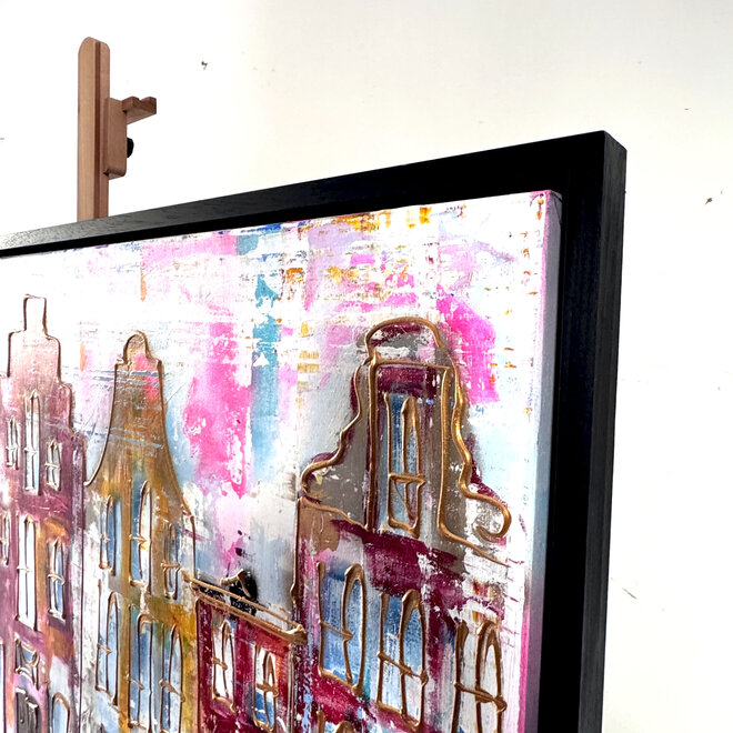 Painting- 100x150x4,5 cm - Rick Triest - Amsterdam Canalhouses - Gold - BOHO CHIC - #1