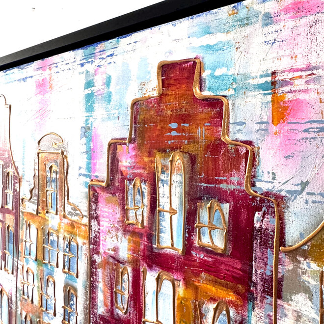 Painting- 100x150x4,5 cm - Rick Triest - Amsterdam Canalhouses - Gold - BOHO CHIC - #1
