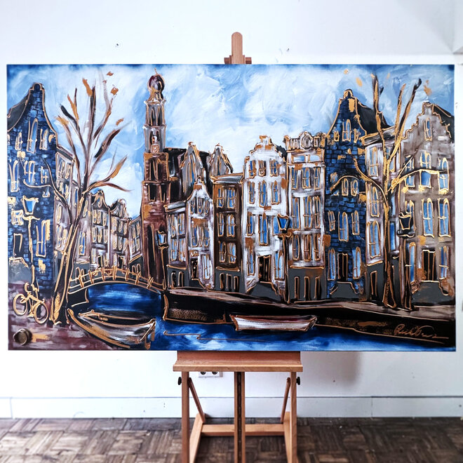 Schilderij-120X200cm - Amsterdam Prinsengracht - Westertoren