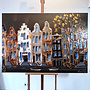 Schilderij- 100x150cm - Rick Triest - Amsterdam Herengracht -Blue & Gold #278 - Bronze paint