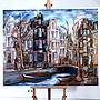 Painting- 120x150cm - Rick Triest - Amsterdam Prinsengracht - Prussian Blue & Gold