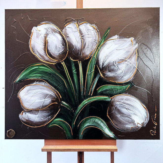 Schilderij - 100x120 cm - Rick Triest - XL Tulips - Bronze paint - #2