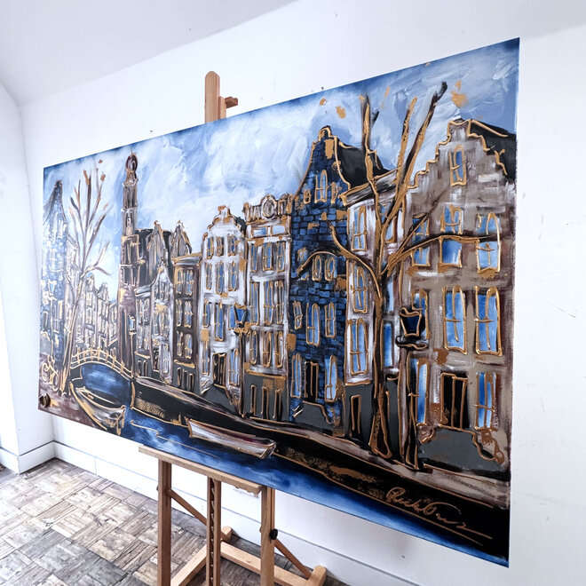 Painting- Rick Triest - 120X200cm - Amsterdam Prinsengracht - Westertoren