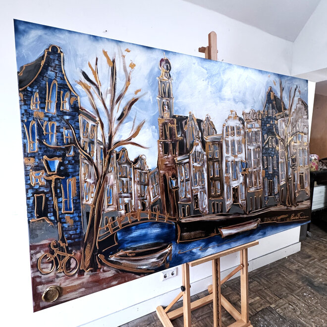 Painting- Rick Triest - 120X200cm - Amsterdam Prinsengracht - Westertoren
