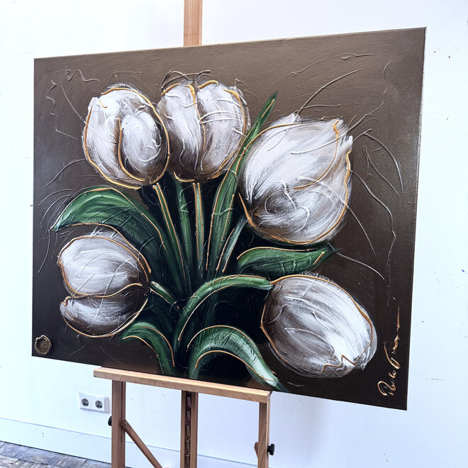 Schilderij - 100x120 cm - Rick Triest - XL Tulips - Bronze paint - #2