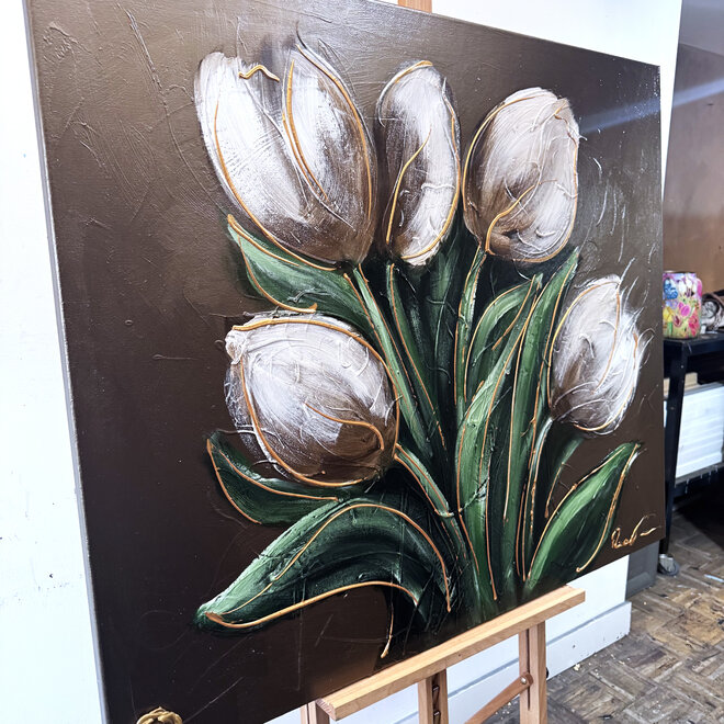 Schilderij - 100x120 cm - Rick Triest - XL Tulips - Bronze paint - #3