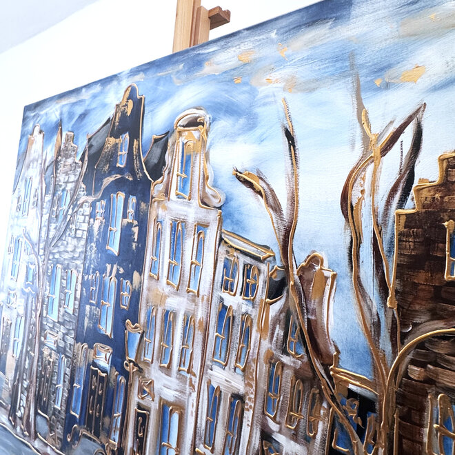Painting- 120x150cm - Rick Triest - Amsterdam Prinsengracht - Prussian Blue & Gold