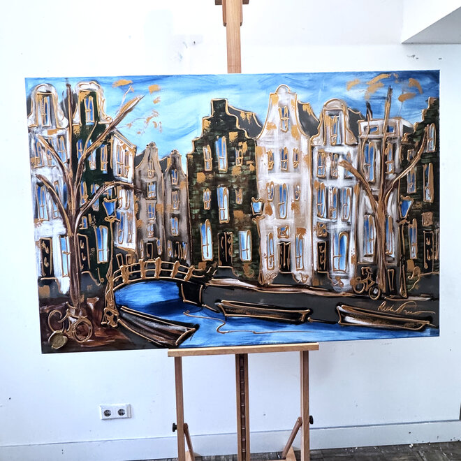 Painting- 100x150cm - Rick Triest - Amsterdam Herengracht -Blue & Gold #281