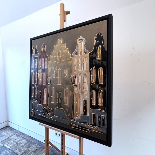 Schilderij- 100x100cm - Rick Triest - Amsterdam Herengracht -Bronze paint